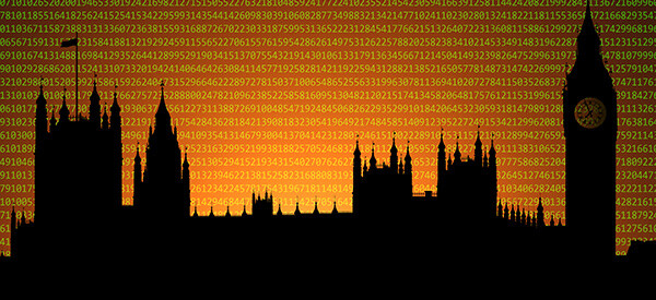 Binary code overlayed on the Houses of Parliment