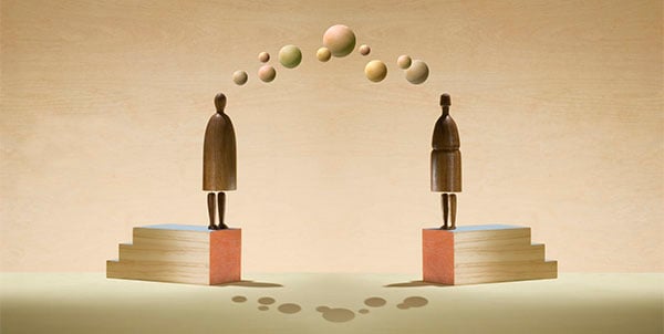 Abstract image of two figures thinking